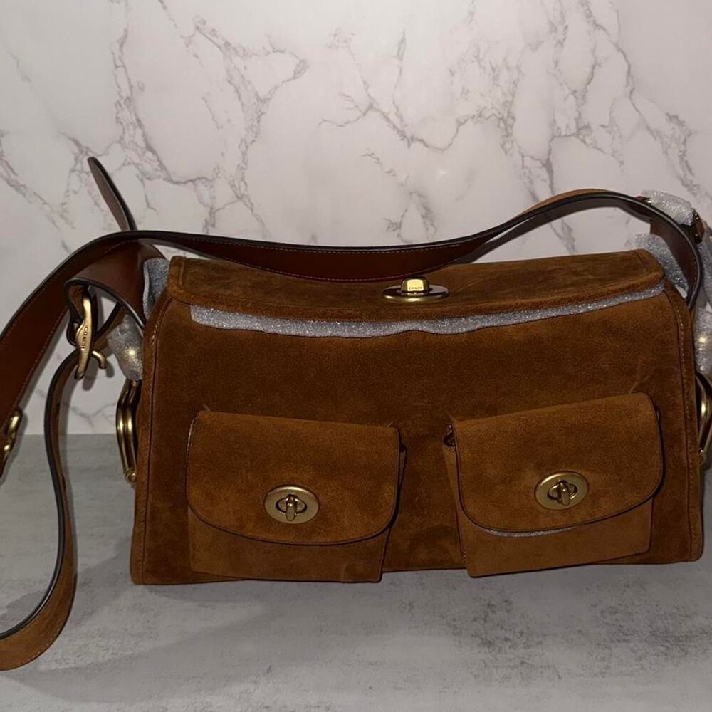 Coach Turnlock Haversack Bag Brown Suede